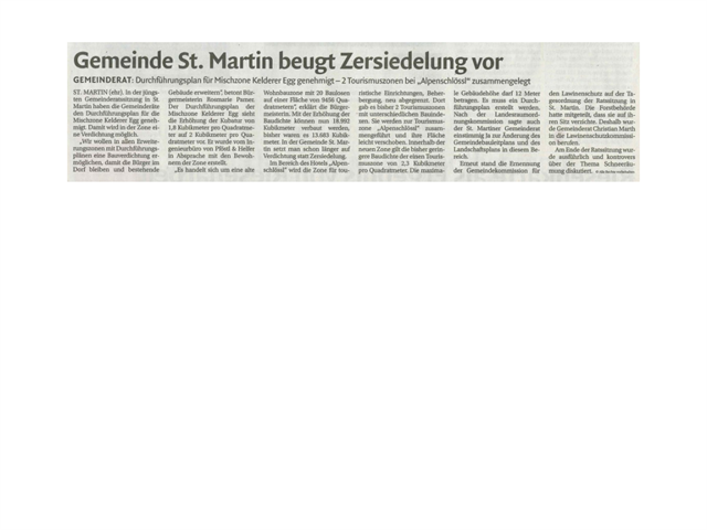 Dolomiten - Gemeinde St. Martin beugt Zersiedelung vor